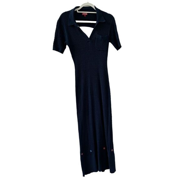 Staud Cecily Open-Back Cable-Knit Midi Dress Women’s Navy Size Small - Picture 3 of 12